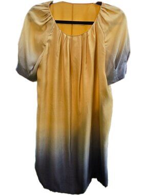 Vintage Ellassay Mulberry Silk Twill Ombre Bubble Hem Puff Sleeve Dress L M